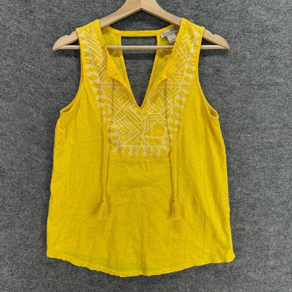 Lucky Brand Blouse Women S Small Yellow Geometric Embroidered Tasseled V-Neck
